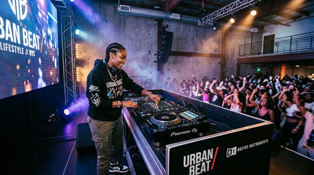 Professional DJ performing at an upscale urban brand event v