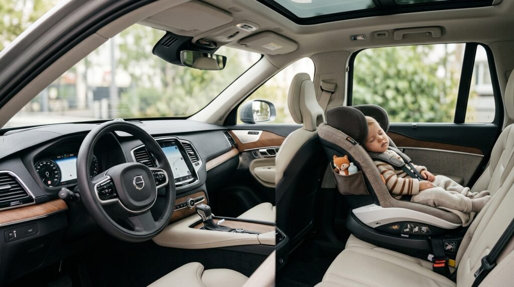 High-quality 16:9 stock photo of a modern family SUV interio