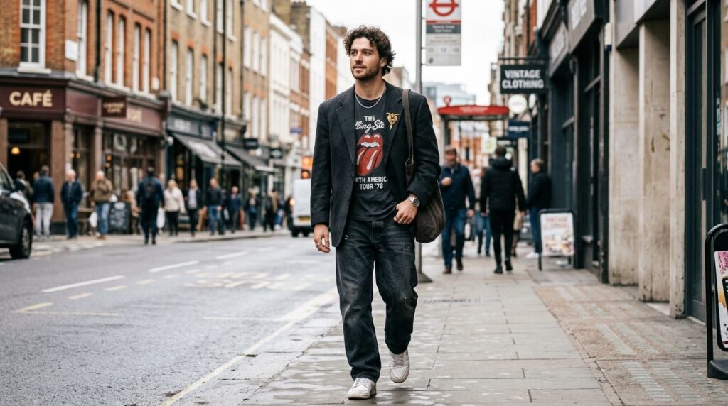 Street style fashion photography, 16:9 aspect ratio, casual 
