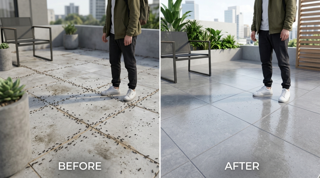 Professional stock photo, 16:9 aspect ratio, before and afte