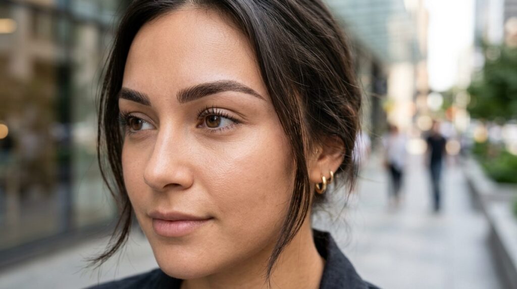 Close-up detail shot of perfectly sculpted permanent makeup