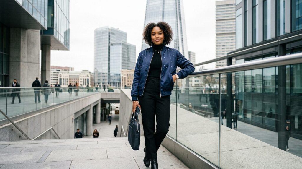 Urban lifestyle photograph of a young professional wearing a