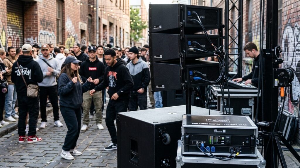Close-up detail shot of premium festival equipment rental se