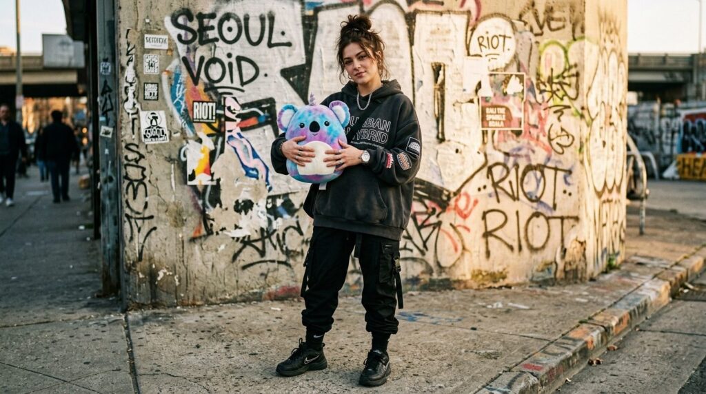 Street style fashion photography of a person wearing oversiz